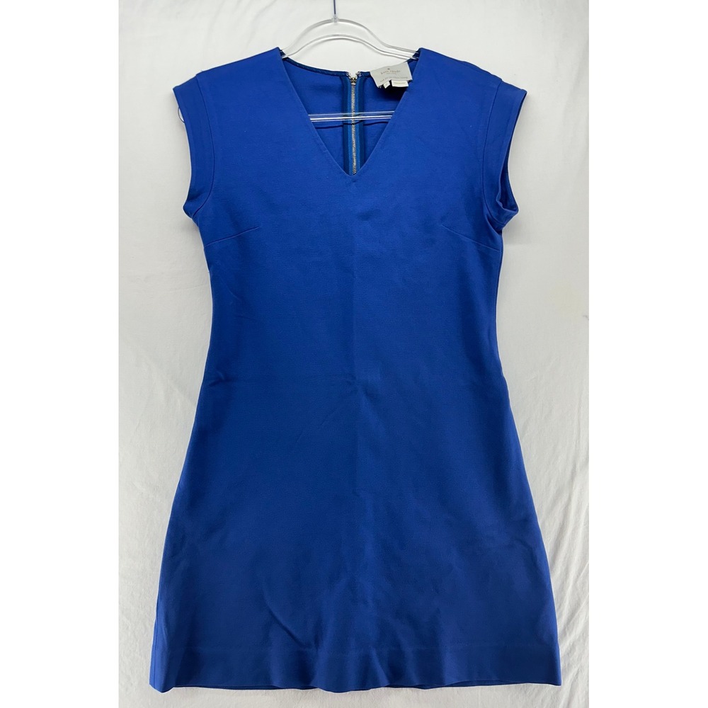Kate Spade New York Royal Blue V-Neck Shift Dress Exposed Back Zip Size 6